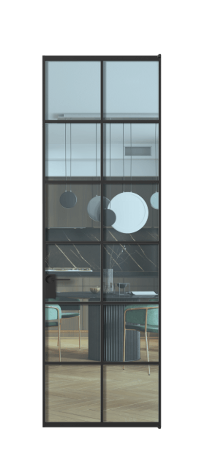 Алюминиевая дверь АЛПЛ040.05 Алюминий Черный Прозрачное голубое стекло, триплекс Цена 124530  | Volhovec