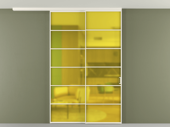 Алюминевая перегородка pv2_2_04_ Алюминий пудровый белый Сатинированное жёлтое стекло, триплекс, 6мм. Цвет Алюминий пудровый белый. Материал Алюминий в эмали. Коллекция Перегородка Формато вдоль стены на потолок 2 створки с синхронным механизмом. Фото. Алюминевая перегородка pv2_2_04_ Алюминий пудровый белый Сатинированное жёлтое стекло, триплекс, 6мм. Цвет Алюминий пудровый белый. Материал Алюминий в эмали. Коллекция Перегородка Формато вдоль стены на потолок 2 створки с синхронным механизмом. Картинка.