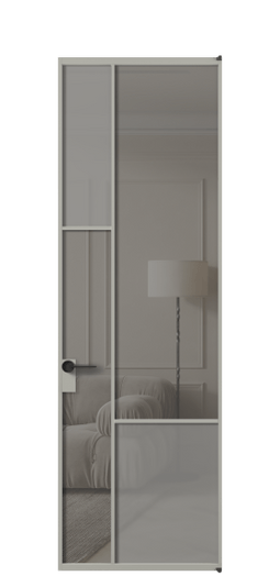 Дверь межкомнатная АЛПЛ041.13 АНСР сатин матовое + Серый прозрачное. Цвет Алюминий нейтральный серый. Материал Алюминий в эмали. Коллекция Mosaic. Картинка.